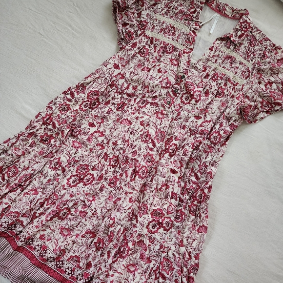 Anthropologie Georgina floral maroon cream dress flowy midi womens small - Picture 4 of 14